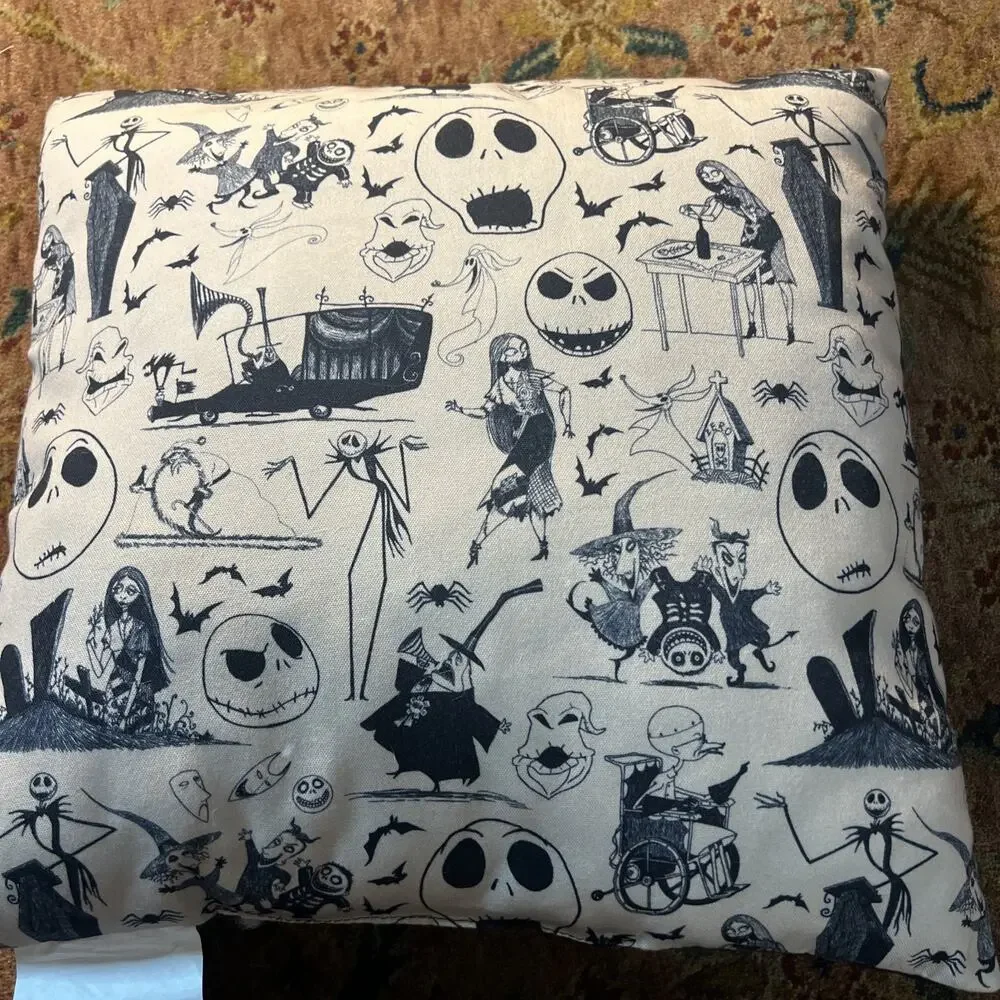 Disney The Nightmare Before Christmas Jack And Sally Embroidered Black Pillow